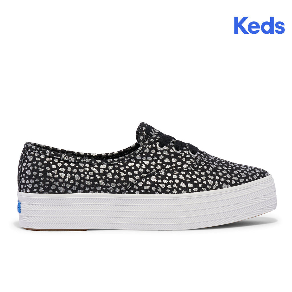 Keds Womens' Point Canvas Mini Dot Print Black/Silver