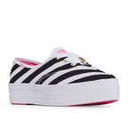 Women's Barbie Point Striped Textured Canvas Sneaker Black/White