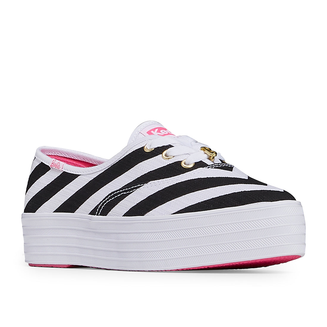 Women's Barbie Point Striped Textured Canvas Sneaker Black/White