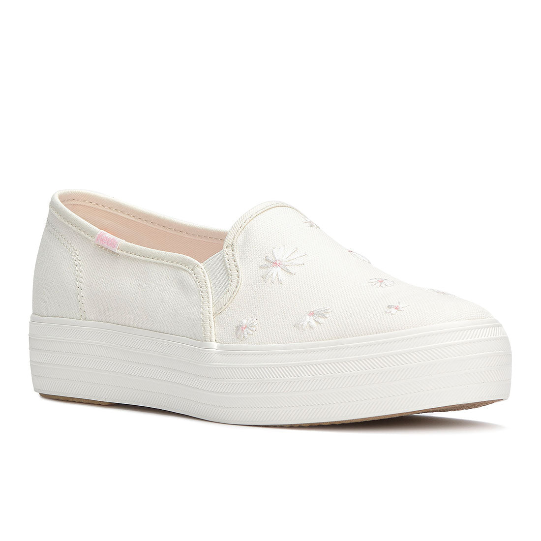 Women's Triple Decker Canvas Floral Embroidery Snow White