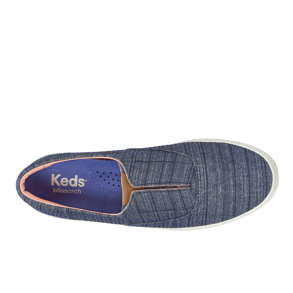 Women's Keds Champion Round Toe Slip Stripe Chambray Blue Sneaker
