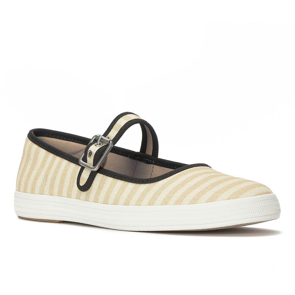 Women's Maisie Mary Jane Printed Stripe Twill Black/Natural Sneaker