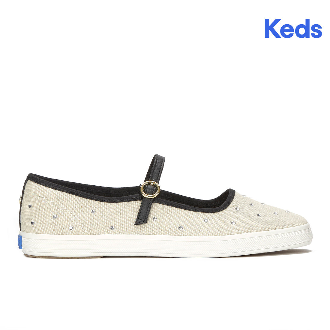 Womens Keds Square Toe Mary Jane Woven Natural/Black Sneakers