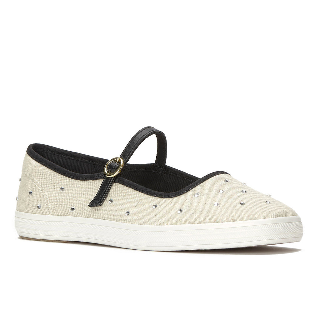 Womens Keds Square Toe Mary Jane Woven Natural/Black Sneakers