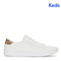 Women's Ace Leather Leopard Heel Sneaker White/Tan