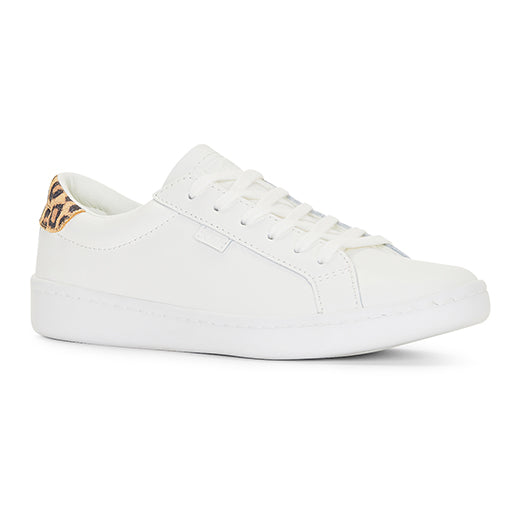Women's Ace Leather Leopard Heel Sneaker White/Tan