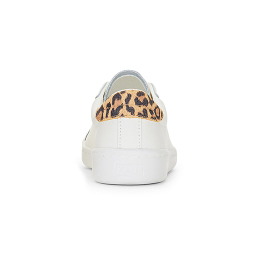 Women's Ace Leather Leopard Heel Sneaker White/Tan