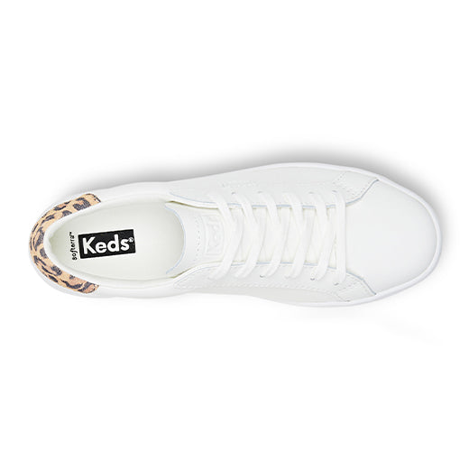 Women's Ace Leather Leopard Heel Sneaker White/Tan
