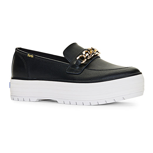 Women's Triple Decker Loafer Lug Chain Applique Sneakers Black