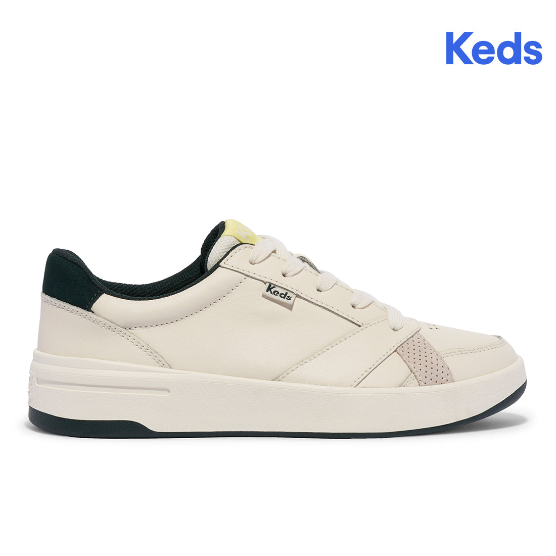 Keds Womens' The Court Leather Off White/Green