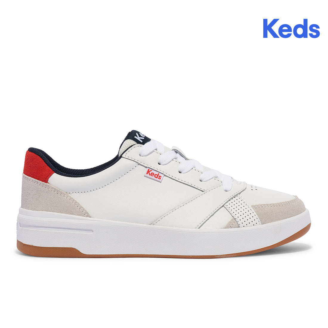 Keds Womens' The Court Leather/Suede Off White/Red