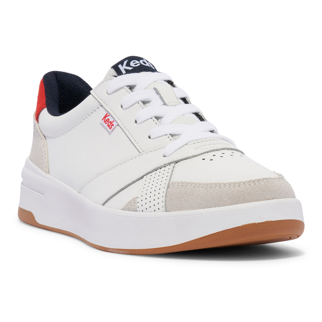 Keds Womens' The Court Leather/Suede Off White/Red