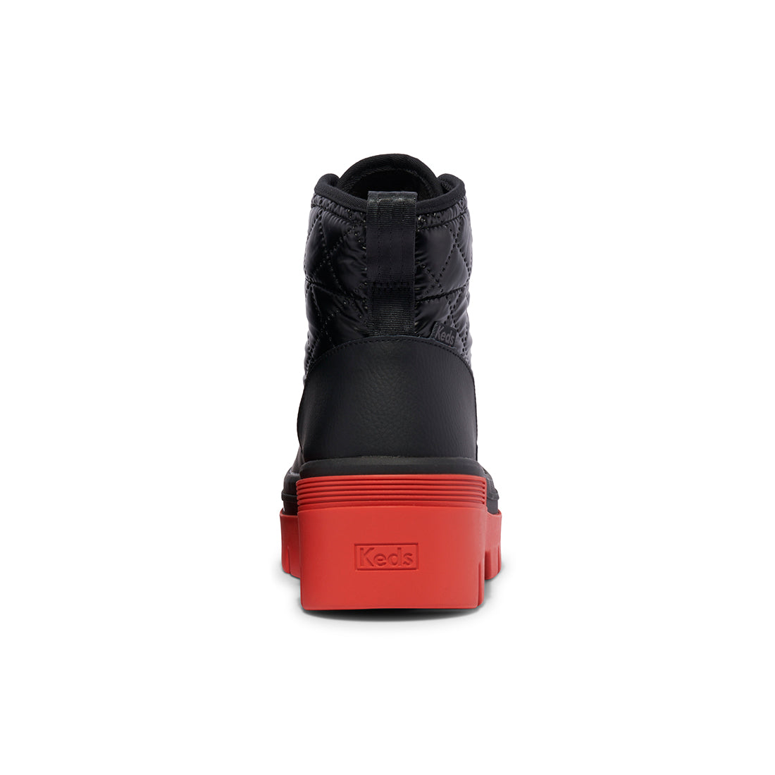 Keds Womens' Soho Boot Quilted Nylon Pop Outsole Black/Red
