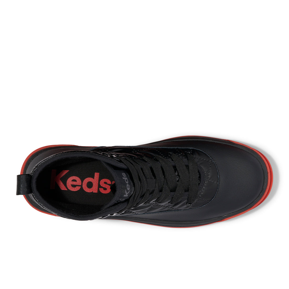 Keds Womens' Soho Boot Quilted Nylon Pop Outsole Black/Red