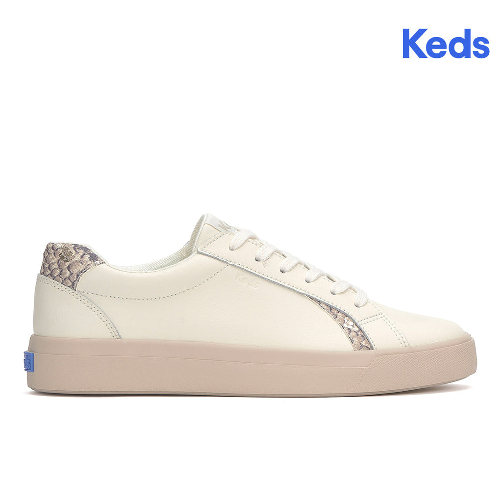 Women's Pursuit Leather Snake Heel Fob Sneaker Egret