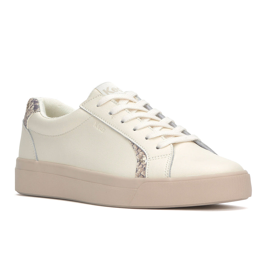Women's Pursuit Leather Snake Heel Fob Sneaker Egret