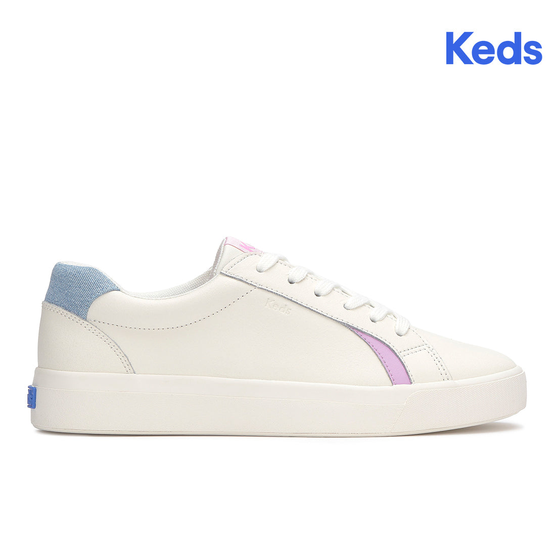 Women's Pursuit Leather Denim Heel Fob Sneaker Snow White/Light Blue