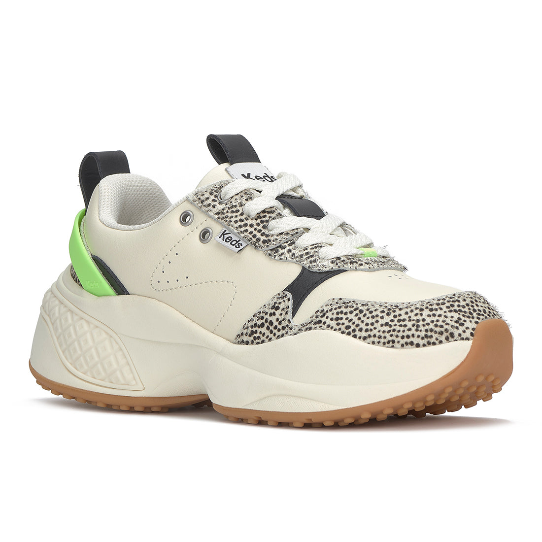 Women's Cross City Trainer Leather Sneaker Egret/Black/Lime