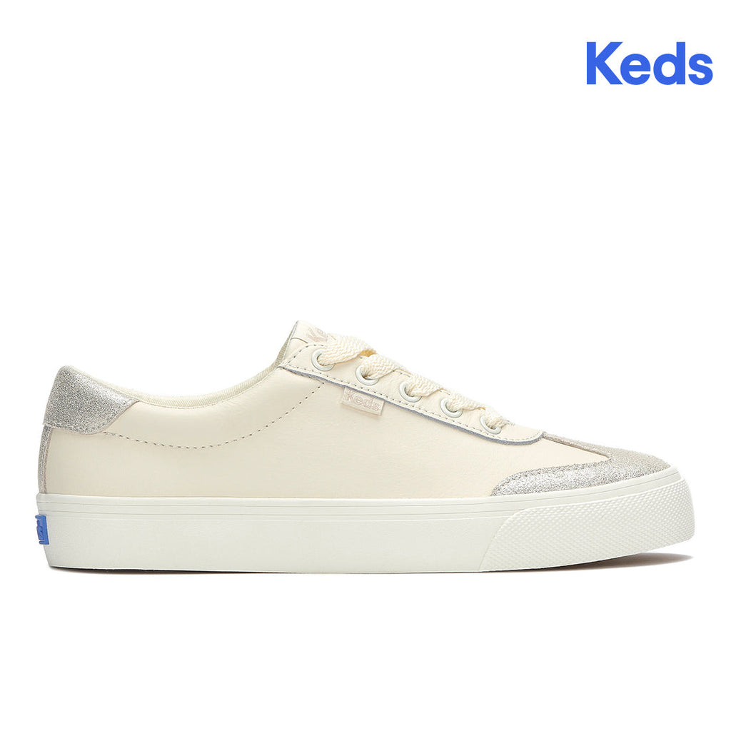 Women's Jump Kick T-Toe Leather/Glitter Suede Sneaker Egret/Champagne