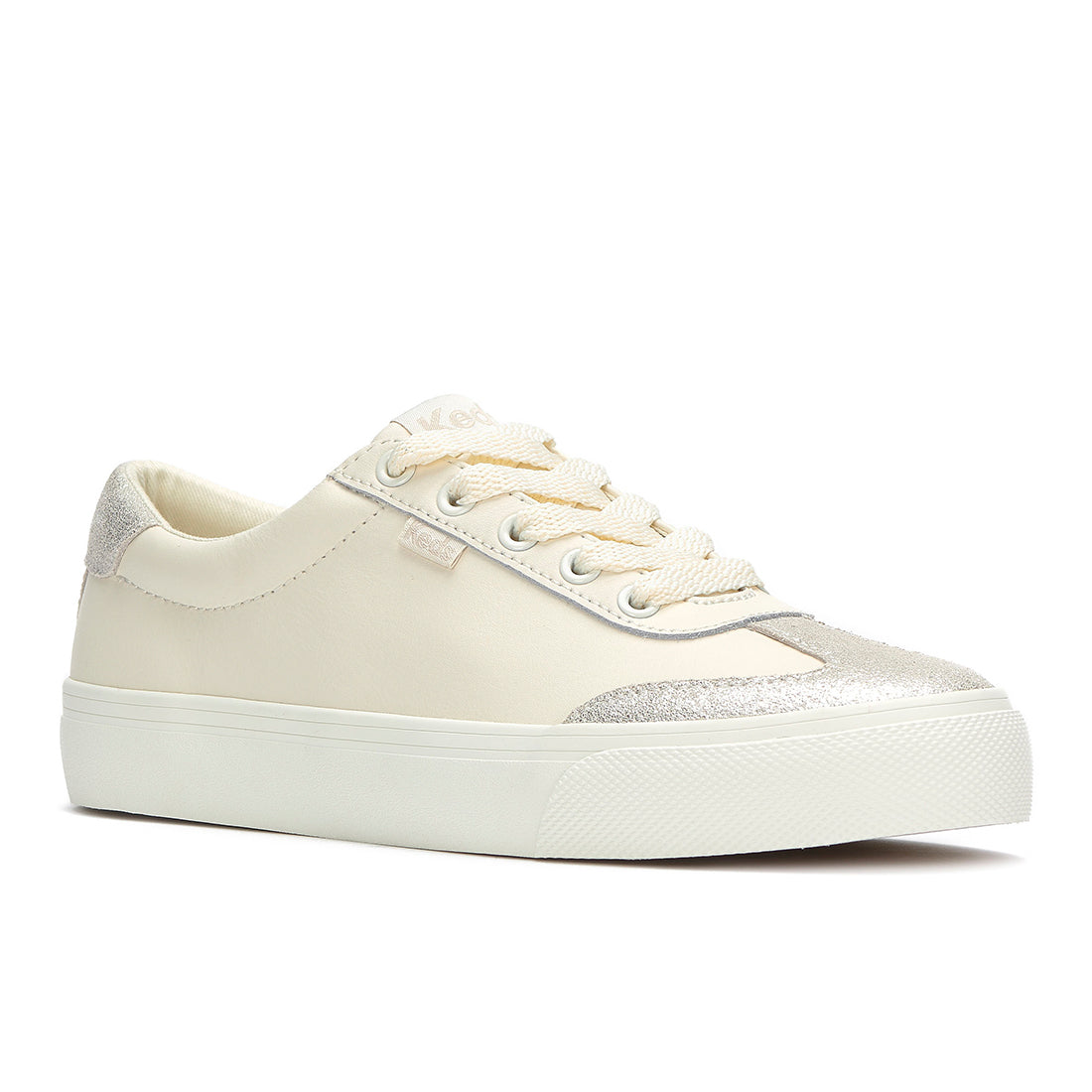 Women's Jump Kick T-Toe Leather/Glitter Suede Sneaker Egret/Champagne