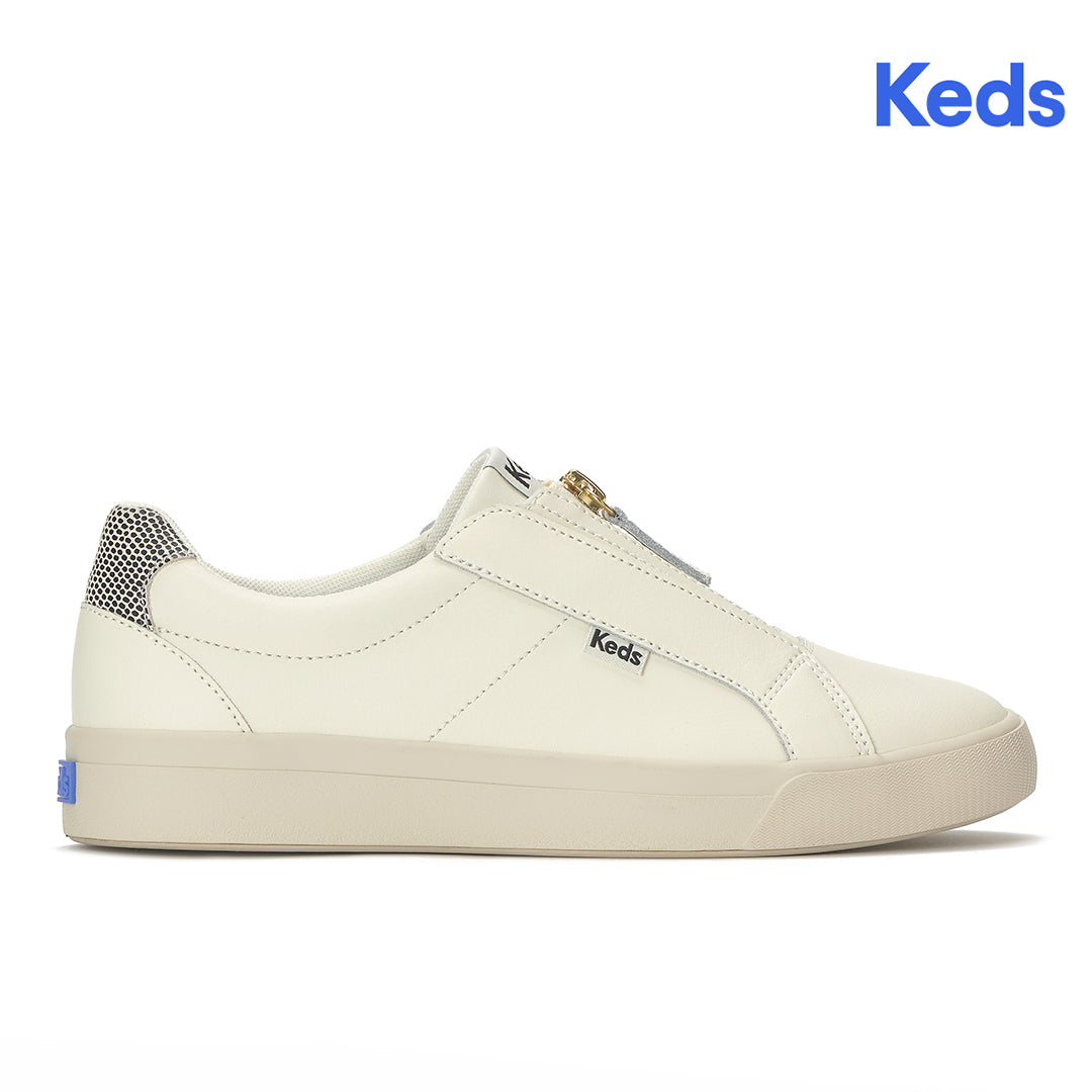 Keds Pursuit Zip Leather Dalmata Heel Egret/Black