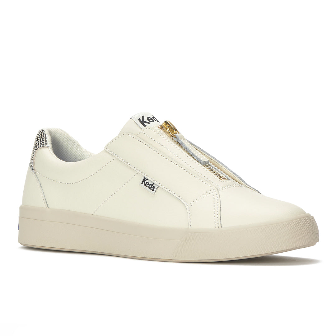 Keds Pursuit Zip Leather Dalmata Heel Egret/Black