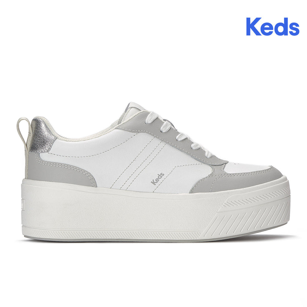 Keds Skyler II Leather Metallic Heel White/Grey/Silver