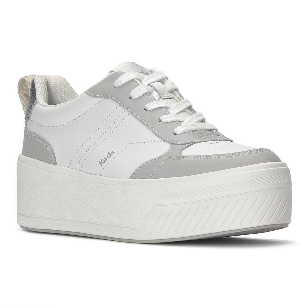 Keds Skyler II Leather Metallic Heel White/Grey/Silver