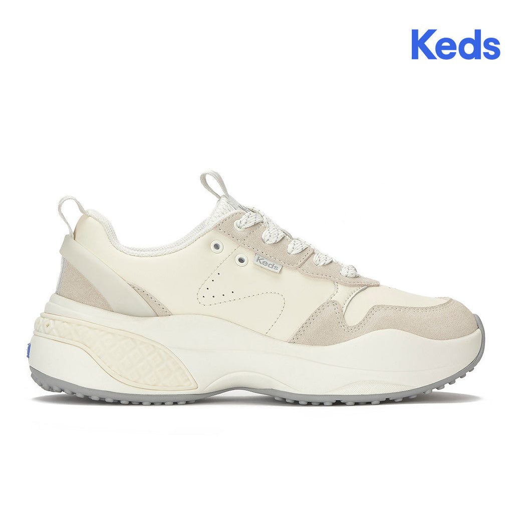 Keds Cross City Trainer Leather/Suede Ticking Stripe Lace Egret/Oatmeal