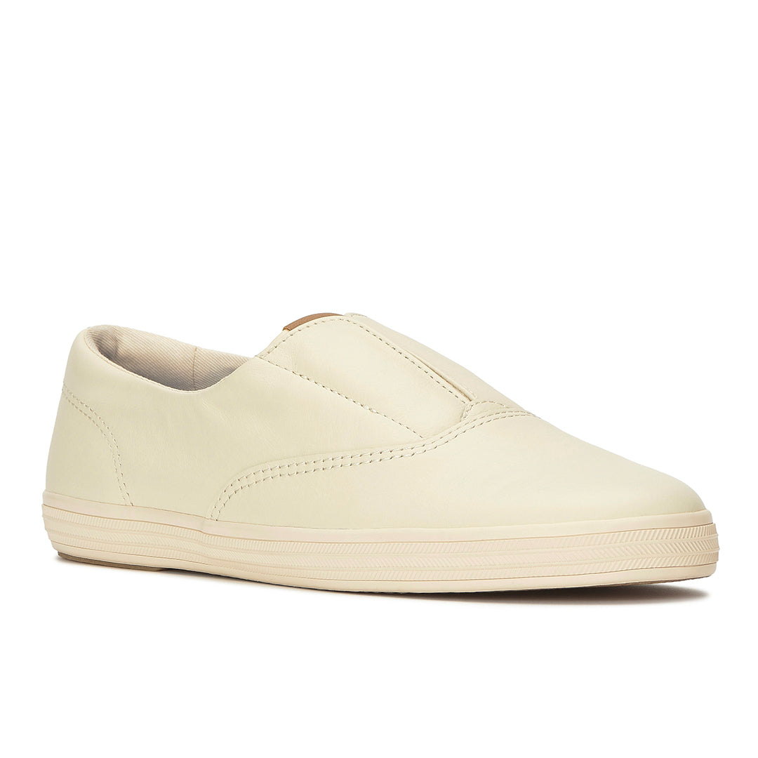 Women's Keds Champion Round Toe Slip Leather Parchment Sneaker