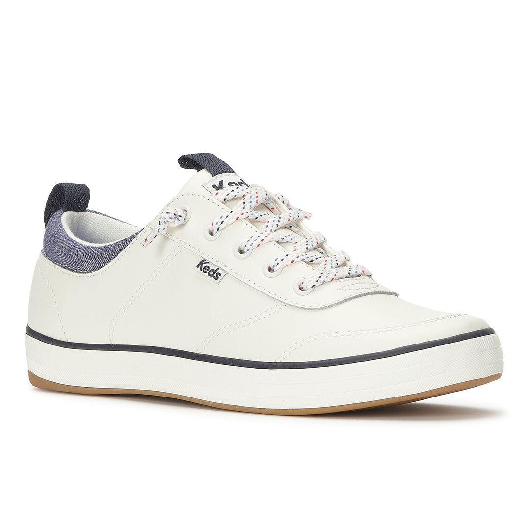 Women's Center III Slip On Leather Nautical Snow White/Navy Sneaker