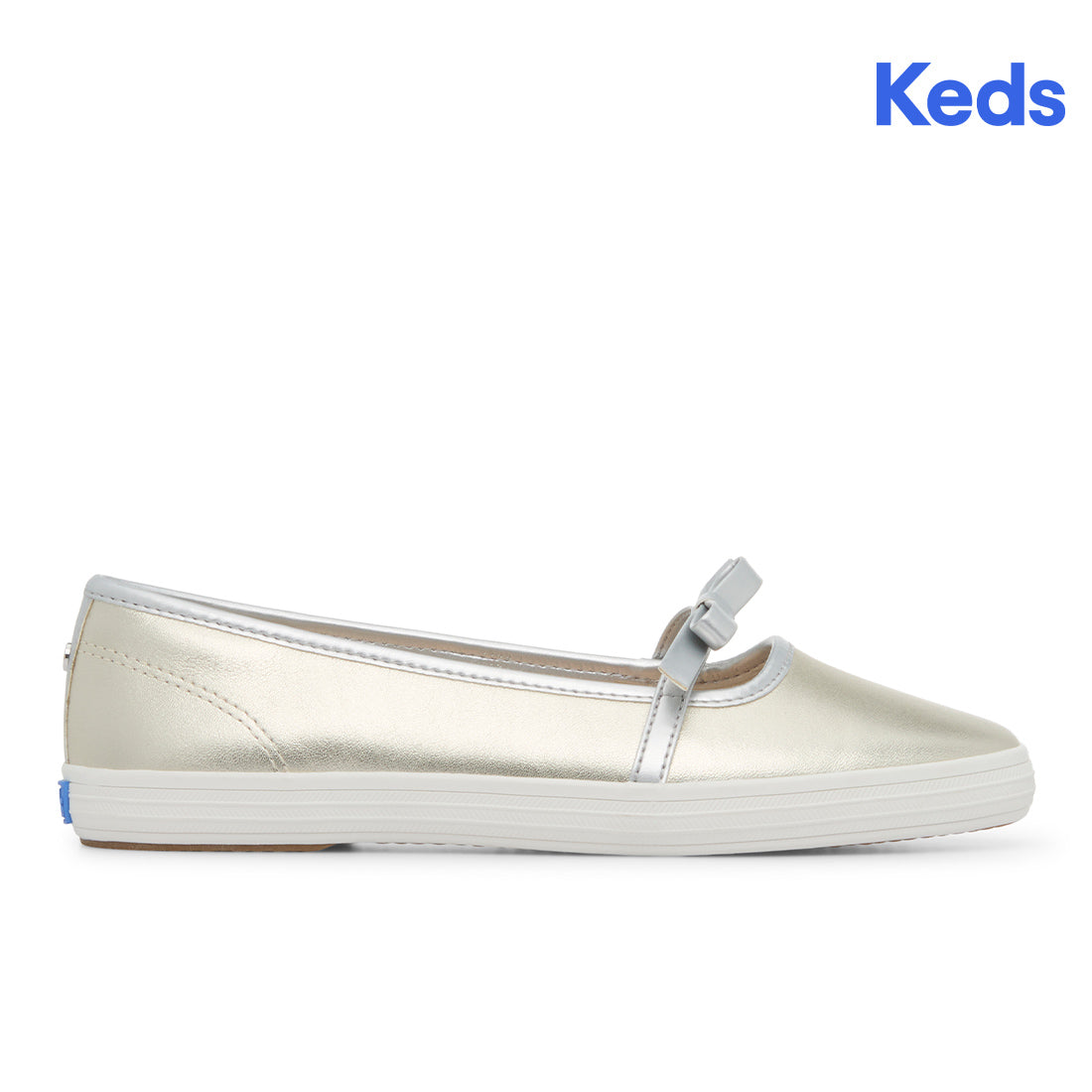 Womens Keds Square Toe Mary Jane Leather Mini Bow Champagne Sneakers
