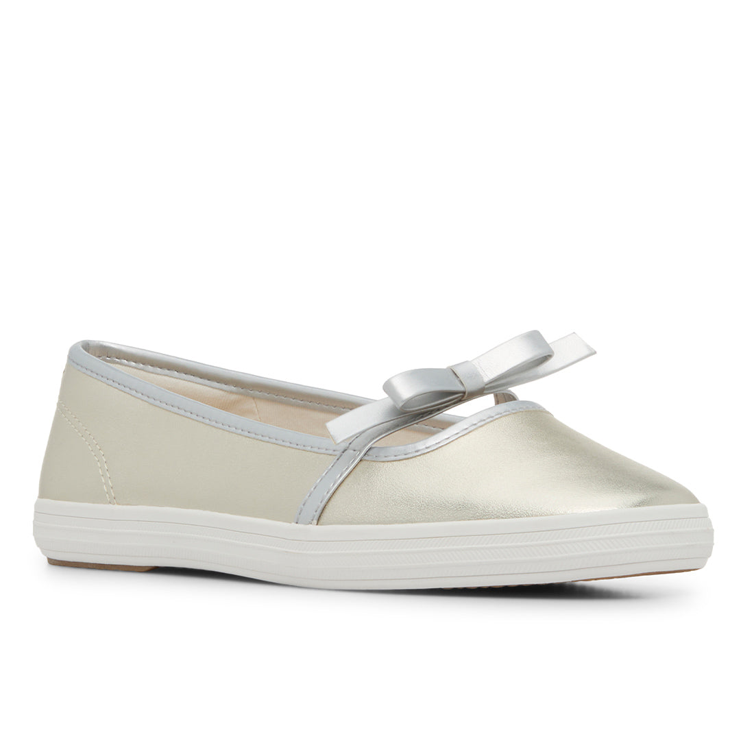 Womens Keds Square Toe Mary Jane Leather Mini Bow Champagne Sneakers