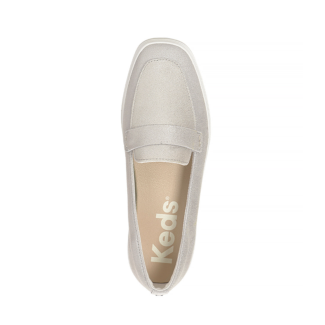 Womens Keds Square Toe Loafer Glitter Suede Pale Silver Sneakers