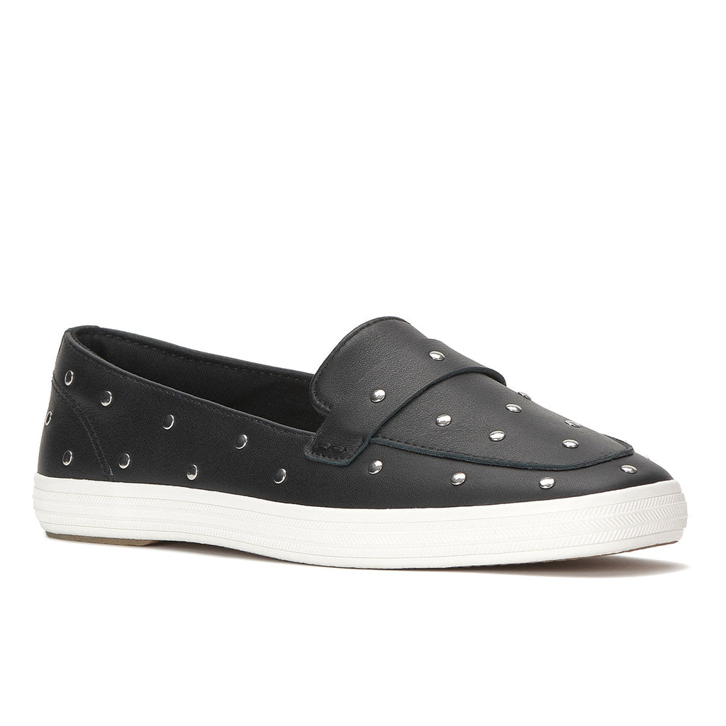 Womens Keds Square Toe Loafer Leather Studs Black/Silver Sneakers