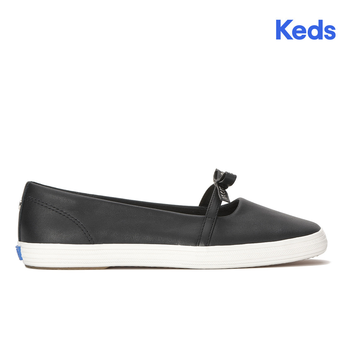 Womens Keds Square Toe Mini Bow Leather Black Sneakers