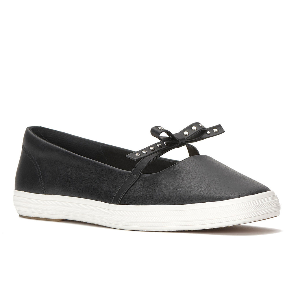 Womens Keds Square Toe Mini Bow Leather Black Sneakers