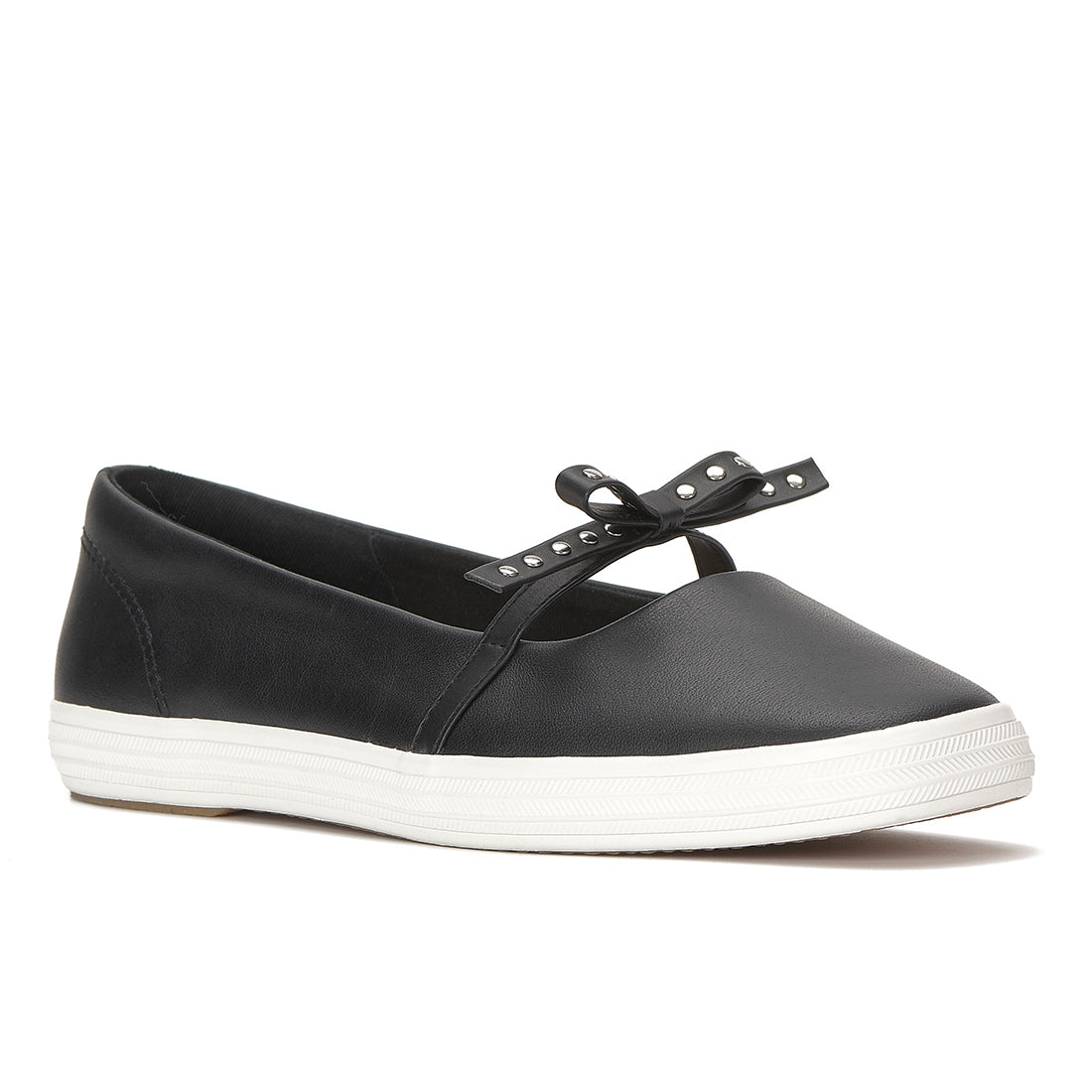 Womens Keds Square Toe Mini Bow Leather Black Sneakers