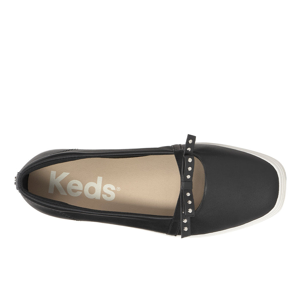 Womens Keds Square Toe Mini Bow Leather Black Sneakers